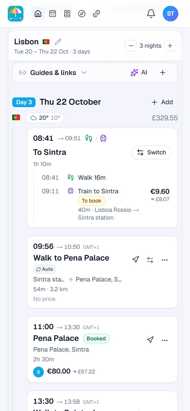 A day in Sintra on a phone: a walk and train, then a walk up to Pena Palace
